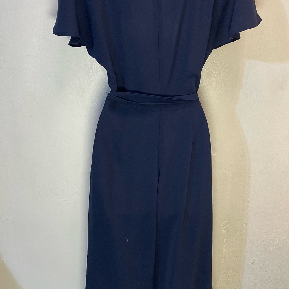 #0197 Everly Navy Blue Cross Over Jumpsuit with Dolman Sleeves and V-neck-S - Picture 3 of 8